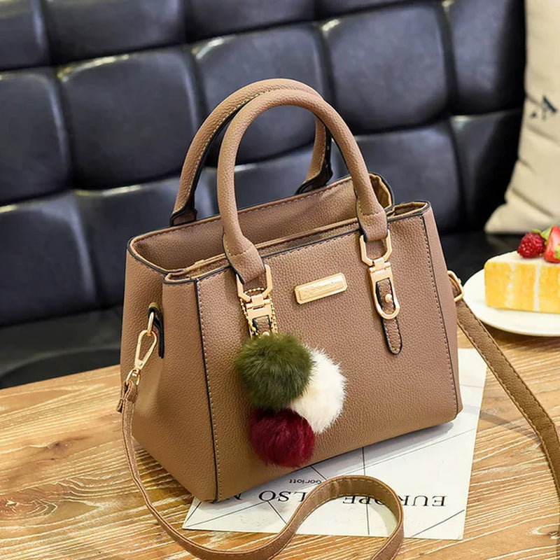 PU Leather Ladies Handbags Women Vintage Purse Plush Tassel Messenger Bags Tote Boston Shoulder Crossbody Bag