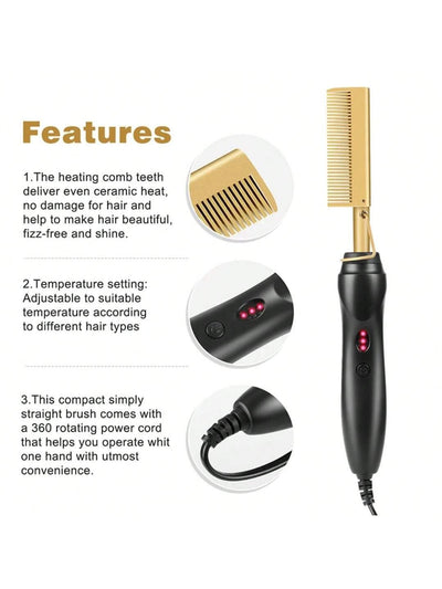 2 in 1 Electric Hot Heating Comb Hair Straightener/Curler 