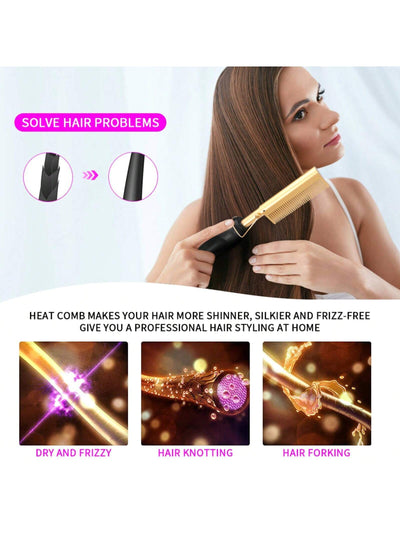 2 in 1 Electric Hot Heating Comb Hair Straightener/Curler 