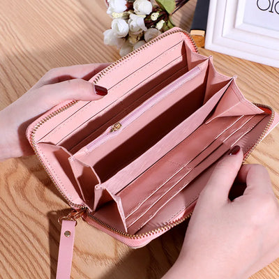 Women Large Capacity Wallet Long Zipper Durable Purse Hundred Literary Simple Splicing Clutch Bag