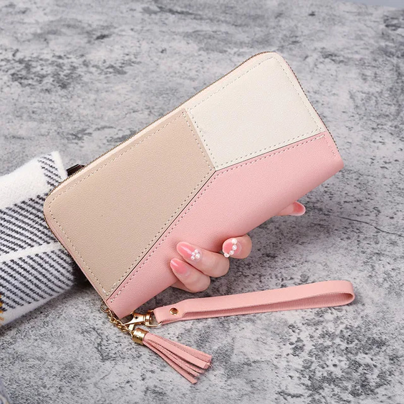 Women Large Capacity Wallet Long Zipper Durable Purse Hundred Literary Simple Splicing Clutch Bag