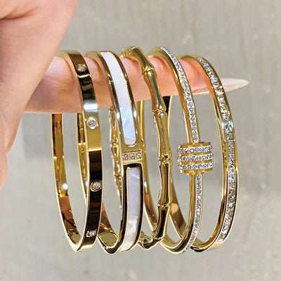 1Pc Titanium Steel Gold Bracelet, Fashionable Classic Style, Stainless Steel Bracelet,Inlaid with Zircon,For Womens Daily Wear