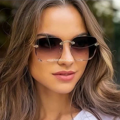 Square Sunglasses Woman Brand Designer Fashion Rimless Gradient Sun Glasses Shades Cutting Lens Ladies Frameless Eyeglasses