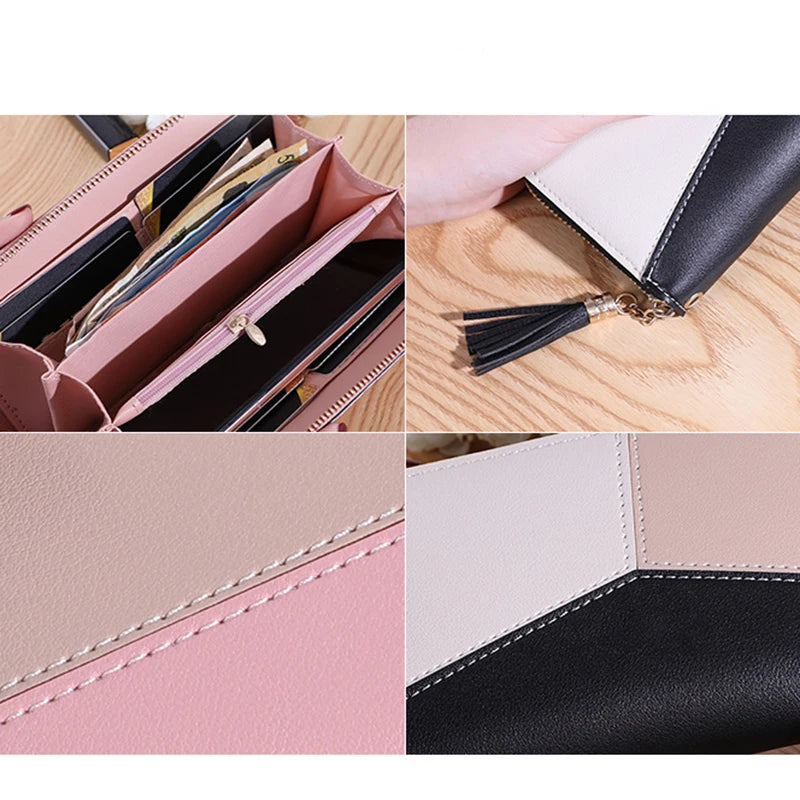 Women Large Capacity Wallet Long Zipper Durable Purse Hundred Literary Simple Splicing Clutch Bag