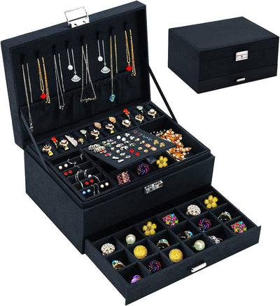 Jewelry Boxes for Women Black Velvet Jewelry Organizer with Lock,Teen Jewelry Organizers and Storage Earring and Necklace Holder Organizer Box Womens Jewelry Box for Necklaces Earrings Rings Bracelets