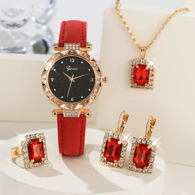 Womens Watches 5Pcs Set Luxury Rhinestone Women Fashion Elegant Wristwatch Quartz Watch for Girl Wristwatch Bracelet Gift