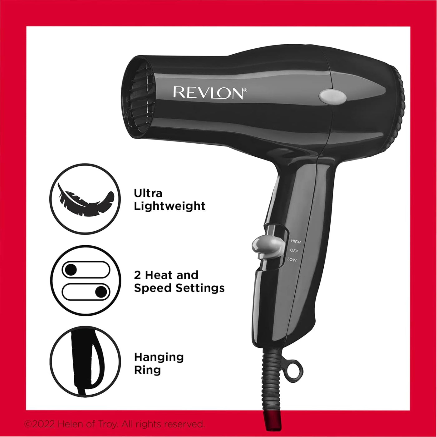 Essentials Compact Hair Dryer, Travel-Ready Blow Dryer | 1875 Watts Lightweight Design, Salon-Style Results (Black)