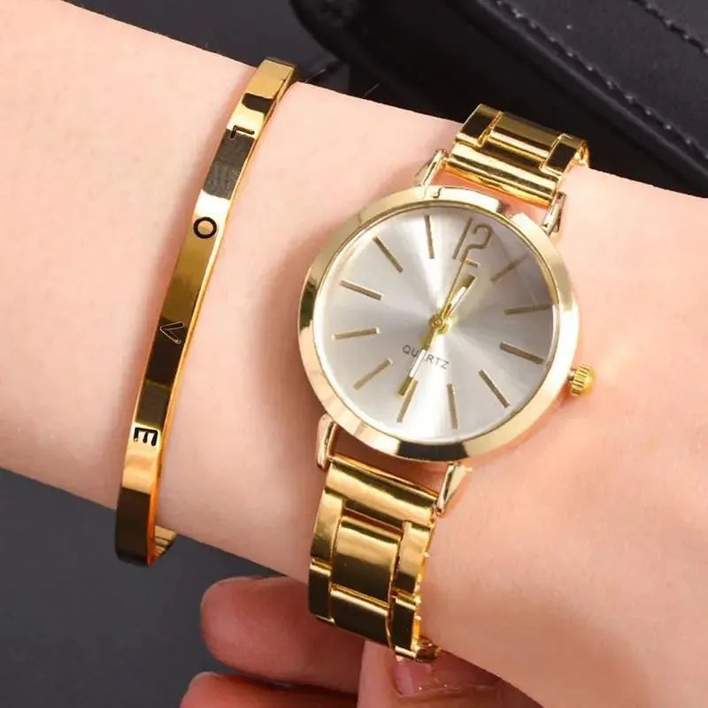 2 Pcs Women Watch Set FREE LOVE Bracelet 