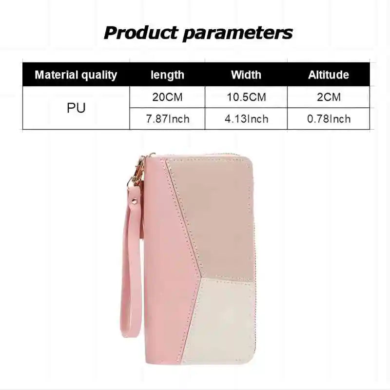 Women Large Capacity Wallet Long Zipper Durable Purse Hundred Literary Simple Splicing Clutch Bag