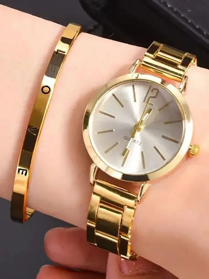 2 Pcs Women Watch Set FREE LOVE Bracelet 