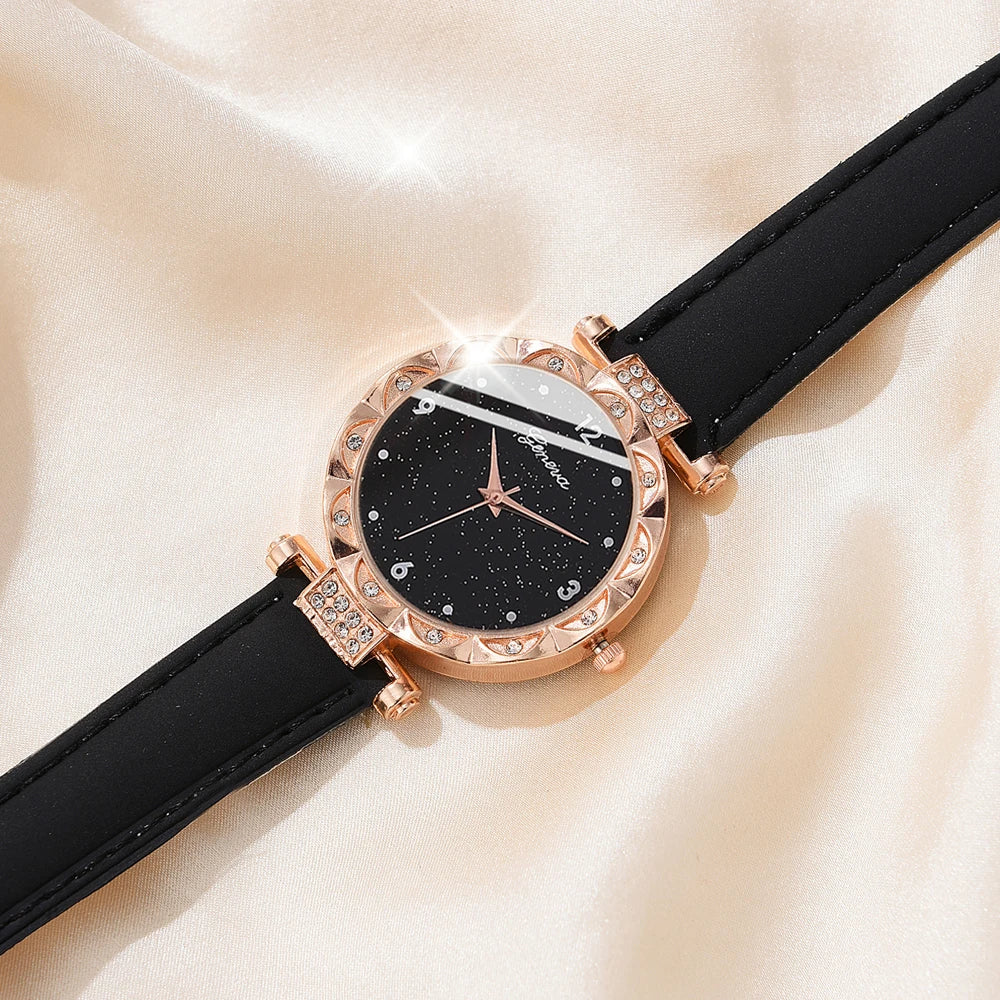 Womens Watches 5Pcs Set Luxury Rhinestone Women Fashion Elegant Wristwatch Quartz Watch for Girl Wristwatch Bracelet Gift