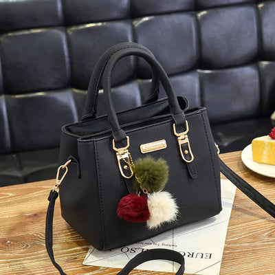 PU Leather Ladies Handbags Women Vintage Purse Plush Tassel Messenger Bags Tote Boston Shoulder Crossbody Bag