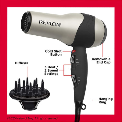 Turbo Hair Dryer with Advanced Ionic Technology, Ceramic Coating | Turbo Heat and Cold Shot Features, 1875 Watts for Fast Drying and Shine (Silver)