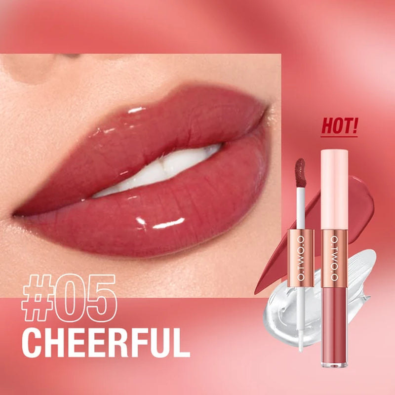 Matte Lipstick Double Head Lip Coat 24HR Non-Stick Cup Lip Gloss Tint Plumper Long Lasting Waterproof Lipstick Makeup