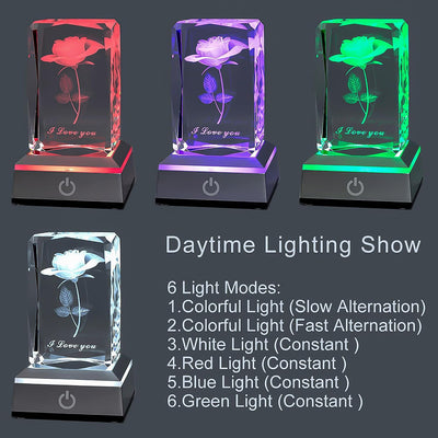 3D Rose Crystal Multicolor Nightlight,I Love You Decolamp,Perfect Mothers Day Gifts for Mom Mother My Girlfriend Wife Her,Unique Valentines Anniversary Birthday Presents Ideas