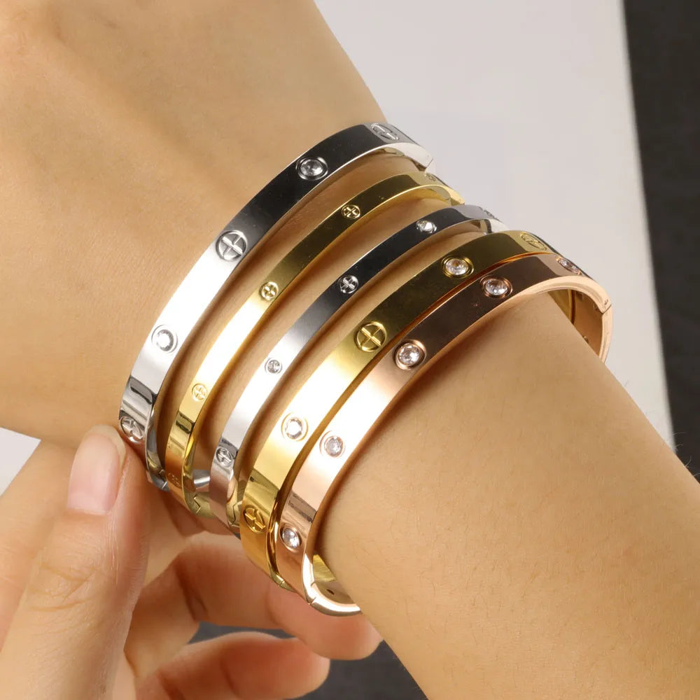 XUANHUA Stainless Steel Cuff Bracelets Bangles for Women Fashion Jewelry Charm Jewelry Accessories Crystal Bracelet Loves