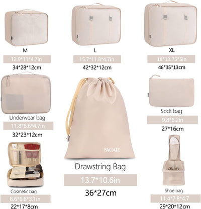 8 Set Packing Cubes Luggage Packing Organizers for Travel Accessories-Cream