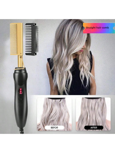 2 in 1 Electric Hot Heating Comb Hair Straightener/Curler 