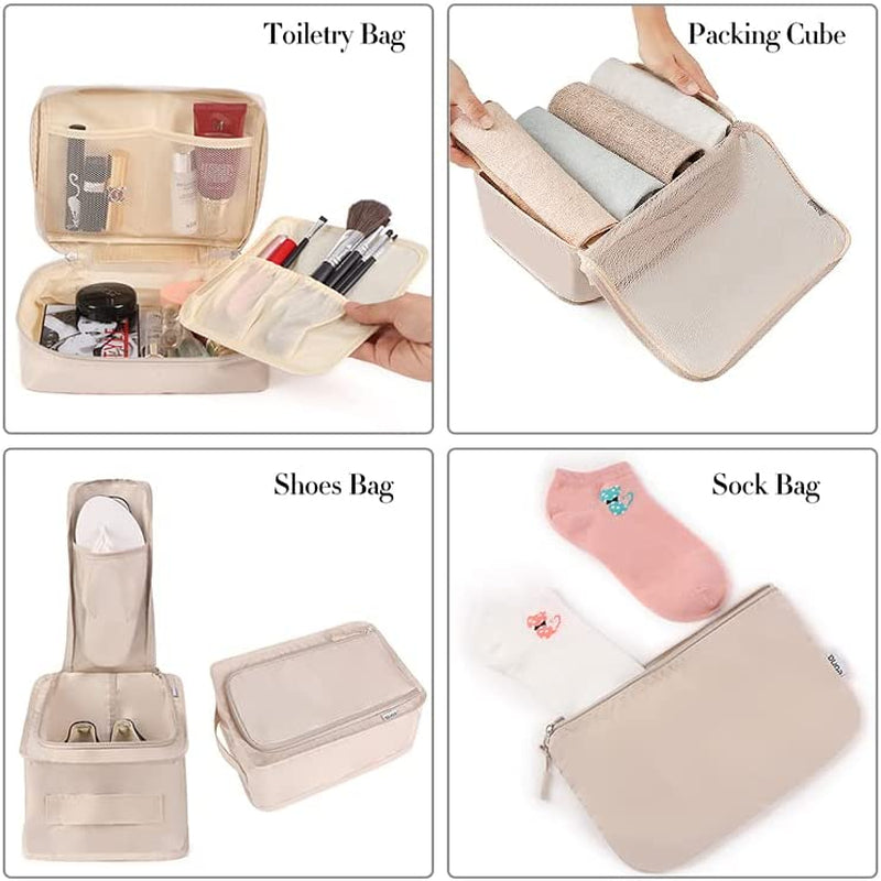 8 Set Packing Cubes Luggage Packing Organizers for Travel Accessories-Cream