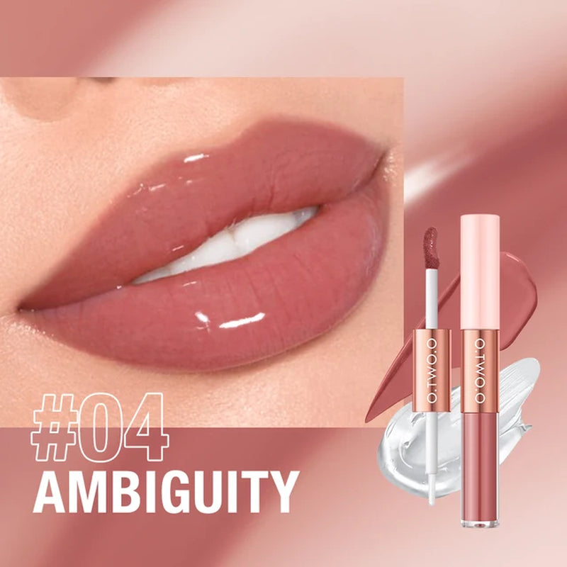 Matte Lipstick Double Head Lip Coat 24HR Non-Stick Cup Lip Gloss Tint Plumper Long Lasting Waterproof Lipstick Makeup