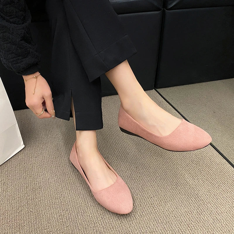 2024New Style Women Flats Slip on Flat Shoes Candy Color Woman Boat Shoes Black Loafers Faux Suede Ladies Ballet