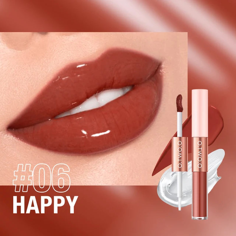 Matte Lipstick Double Head Lip Coat 24HR Non-Stick Cup Lip Gloss Tint Plumper Long Lasting Waterproof Lipstick Makeup