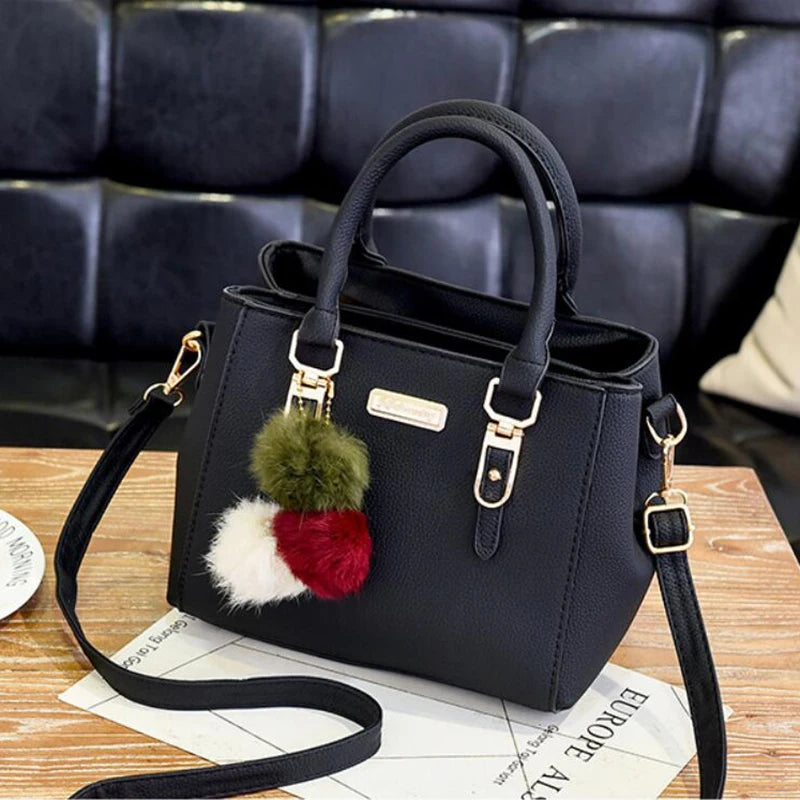 PU Leather Ladies Handbags Women Vintage Purse Plush Tassel Messenger Bags Tote Boston Shoulder Crossbody Bag