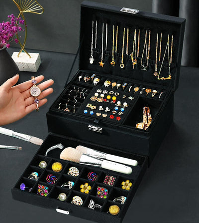 Jewelry Boxes for Women Black Velvet Jewelry Organizer with Lock,Teen Jewelry Organizers and Storage Earring and Necklace Holder Organizer Box Womens Jewelry Box for Necklaces Earrings Rings Bracelets