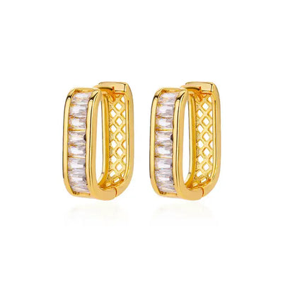 Shiny Zircon Circle Square Hoop Earrings for Women Gold Color Stainless Steel Earrings Luxury Christmas Jewelry Wedding Aretes